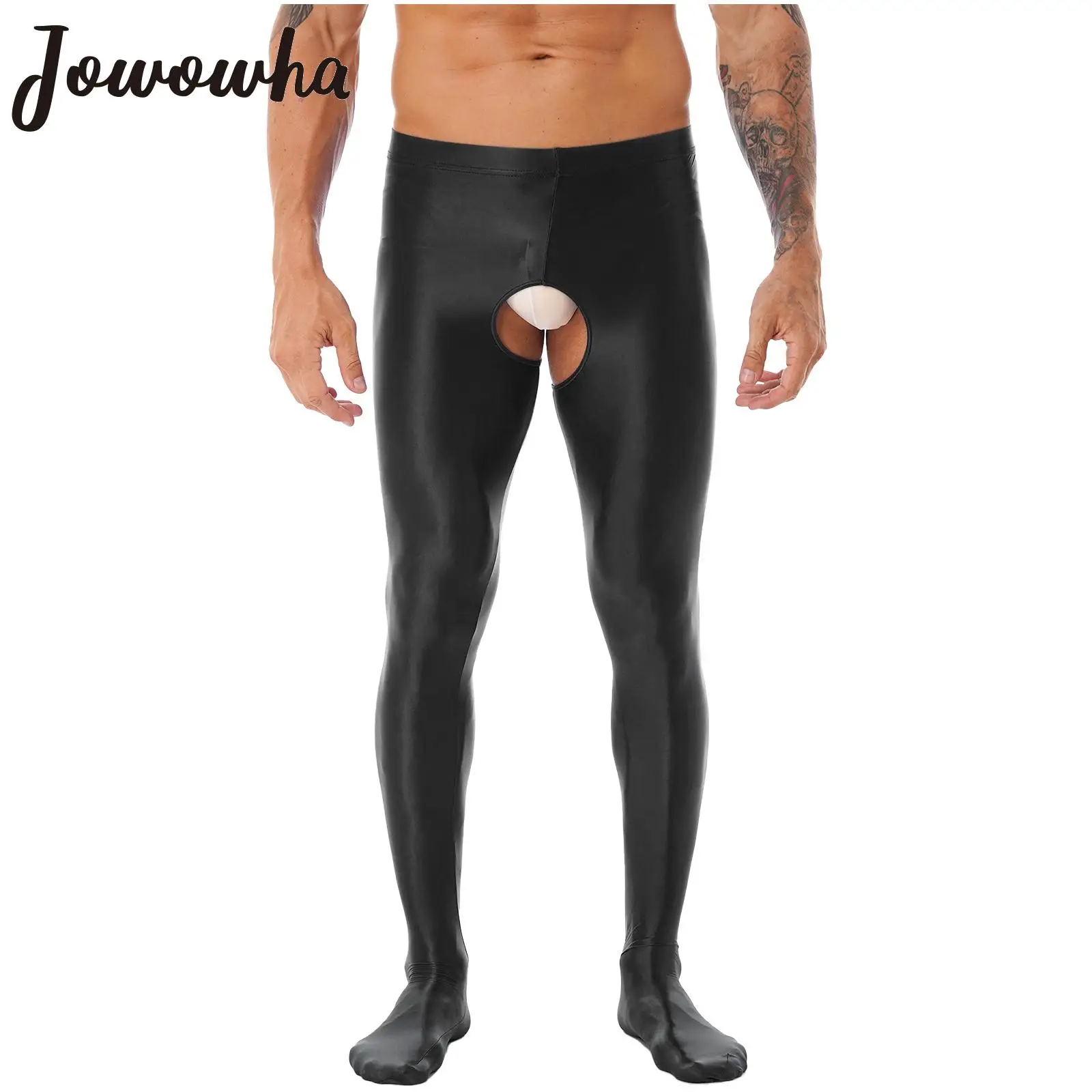 

Men Glossy Crotchless Pantyhose High Waist Oil Shiny Tight Leggings Wet Look Open Crotch Pants Stockings Lingerie Sexy Nightwear