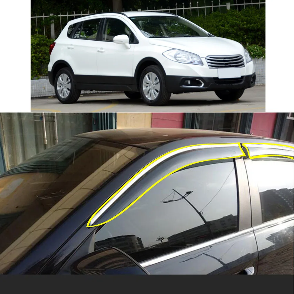 

Car Body Styling Sticker Plastic Window Glass Wind Visor Rain/Sun Guard Vent For SUZUKI S-cross Scross SX4 2014 2015 2016 2017