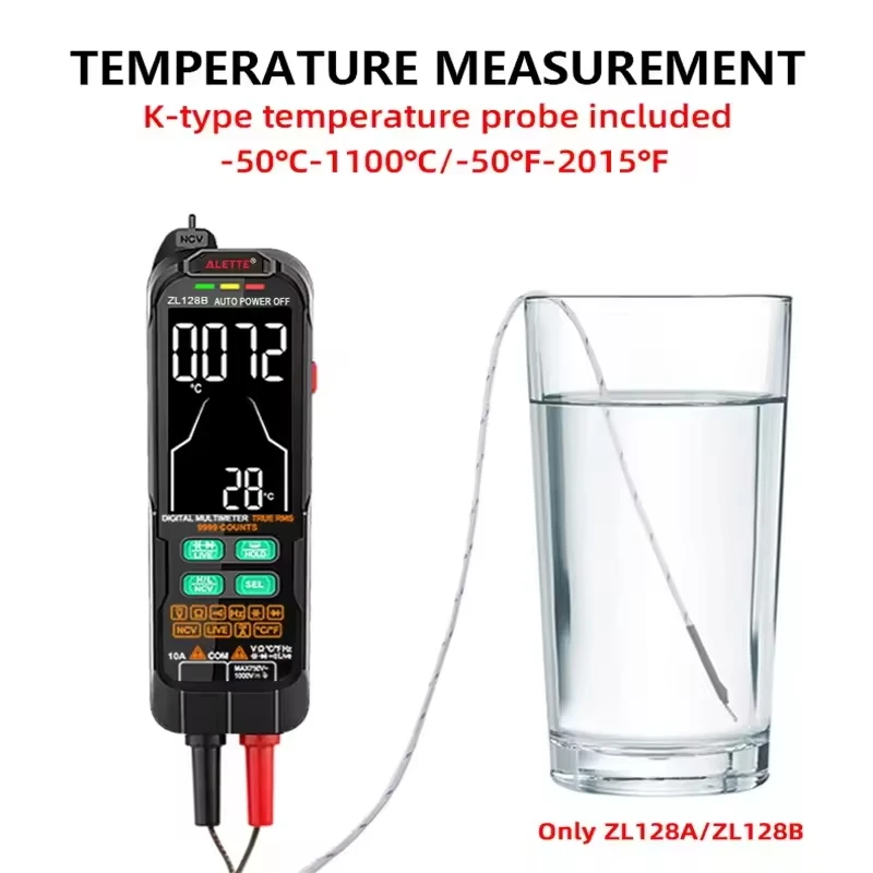 QHTITEC 디지털 전문 멀티미터 9999 T-RMS LCD 멀티미터 DC AC 전류 전압 테스터 커패시턴스 다이오드 USB 테스터 128B