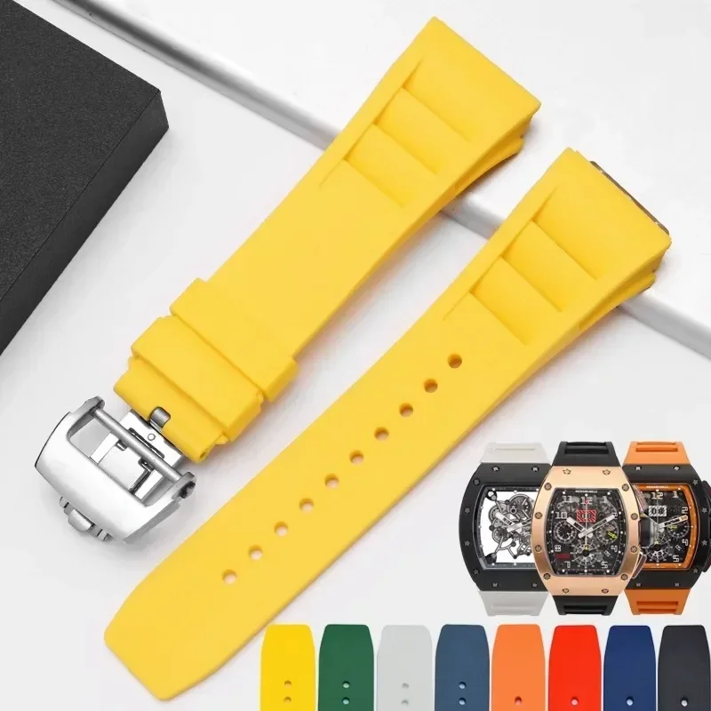 Silicone Watch Band for Richard Mille Waterproof Sweat-Proof Soft Comfortable Rubber Watch Strap Raised Mouth 25mm Bracelet