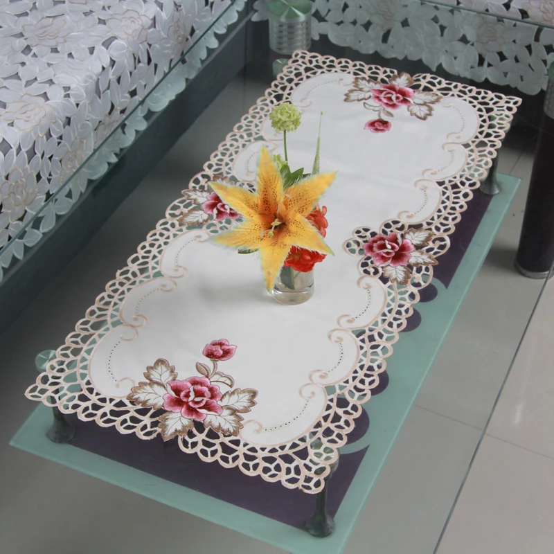 

40*85cm Pastoral Tablecloth Country Style Floral Embroidered Lace Table Cloth Table Vintage French Lace Table Placemat Decor