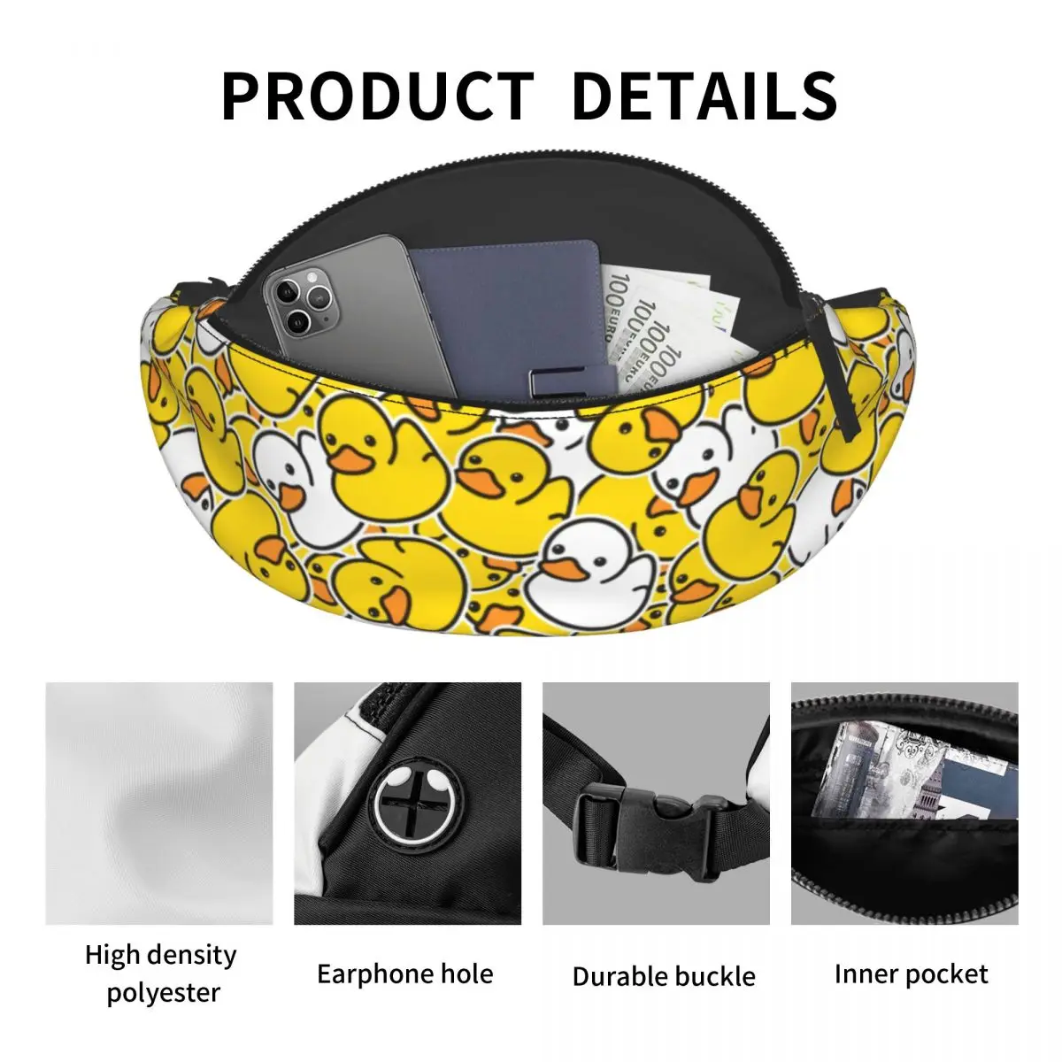 Cute Rubber Ducks Pattern Fanny Pack Men Women Custom Crossbody Waist Bag for Cycling Camping Phone Money Pouch