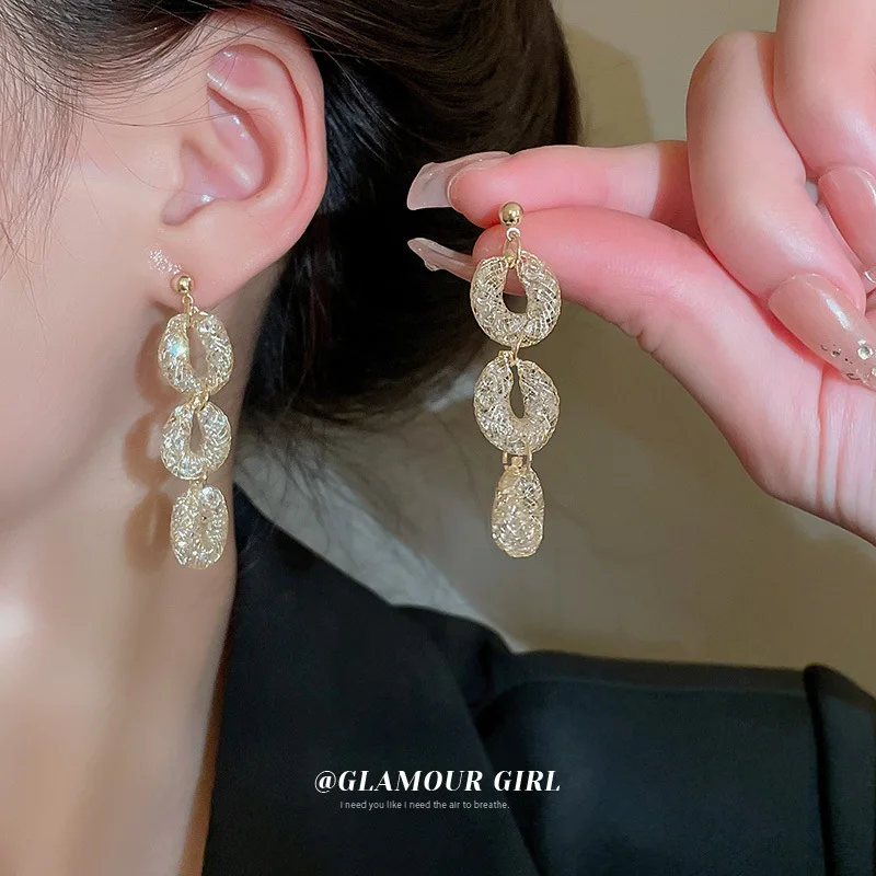 

53mm Long Crystal Circle Dangle Drop Earrings Wedding Brass Zircon Gift Jewelry
