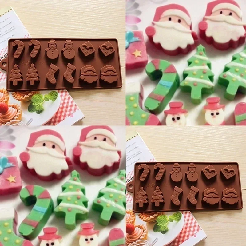 12 Hole Christmas Series Chocolate Mold Santa Claus Sugar Cake Decoration Silicone Mold DIY Decorative Gypsum Ornament Mold