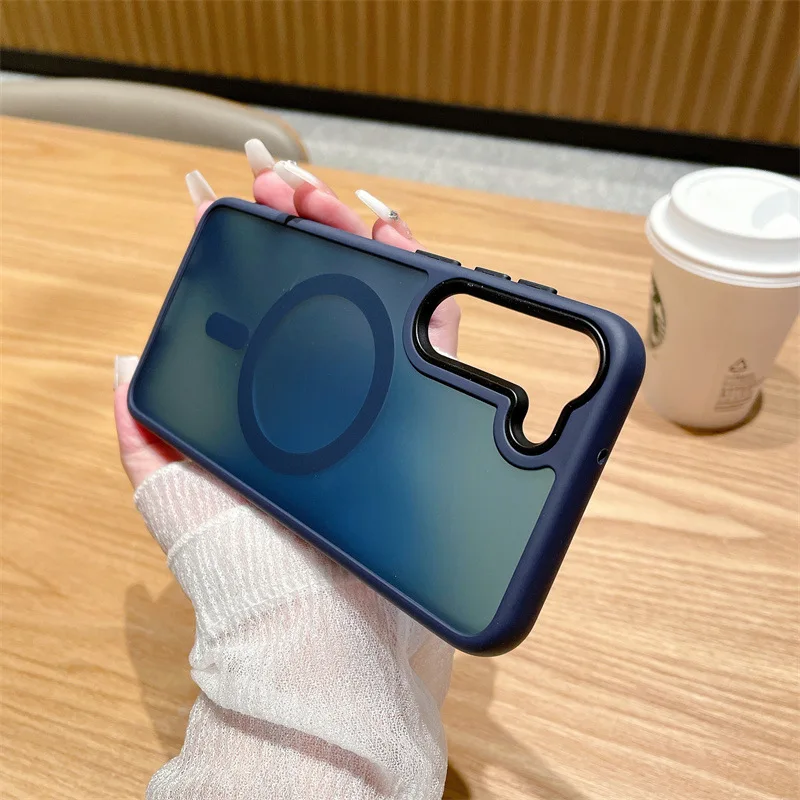 thumbnail image 1 of New Luxury Matte Antiskid Phone Case For Samsung Galaxy S24 Ultra S23 S22 Plus S20 S21 FE Magsafe Magnetic Wireless Charge Cover, 1 of 5
