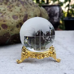 Crystal Clear Earth Globe Glass Ball Paperweight with Stand - Elegant Home Desk Decor and Astronomy Craft Ornament - 60mm (With golden base)
