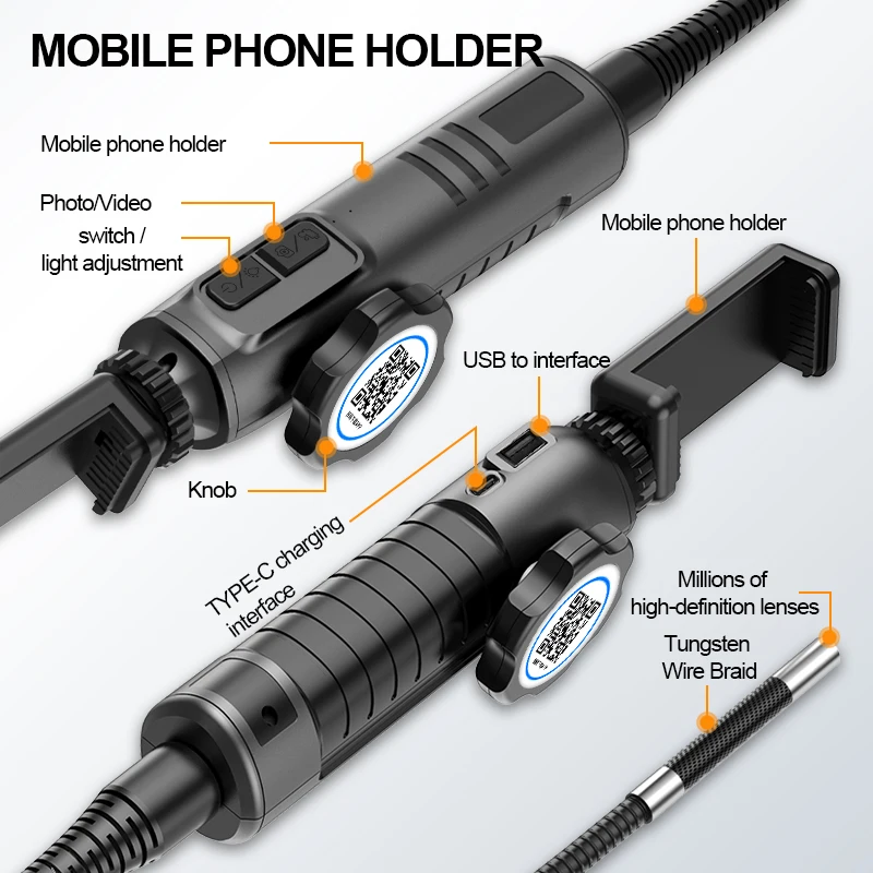 Endoscope Camera Articulating Borescope With LED Two-Way Borescope Inspection Camera HD1080P Endoscope Automotive Scope For IOS Android