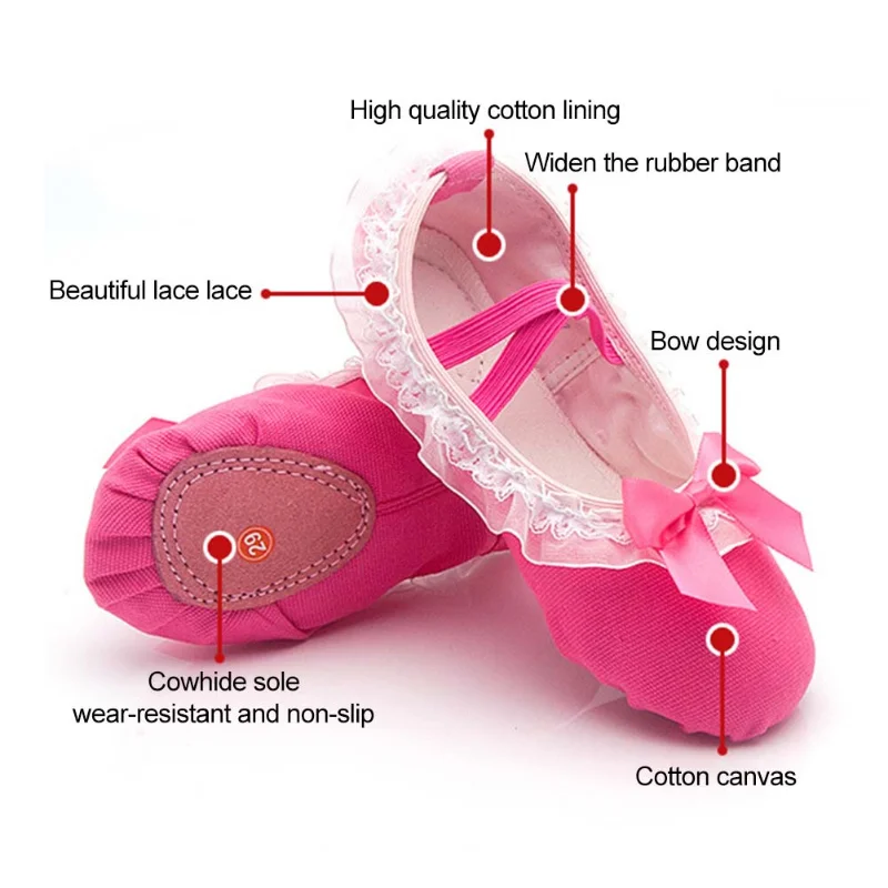 Cute Kid Girls Children Ballet Dance Shoes Women Adults Lace Kawaii Bow-knot Canvas Soft Sole Shoes Ballet Dancing Slippers