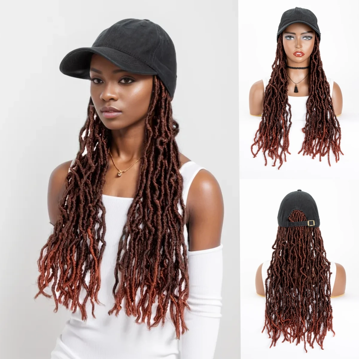 

WIGERA Synthetic Hot Sale T350 Soft Nu Faux Locs Braided Baseball Cap Wigs With Hair Extensions Hat Wig For Afro Black Women Use