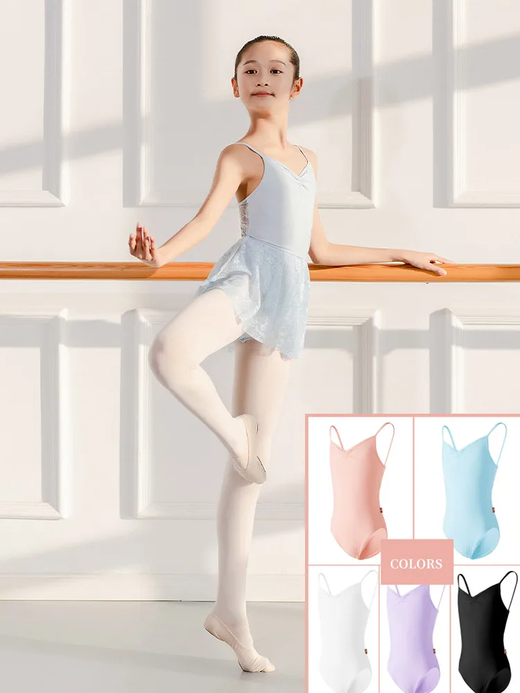 

New Ballet Leotard For Girls Lace Bow Back Dance Clothes Suspenders Body Suit Children's Multicolor Gymnastics Girl Costume