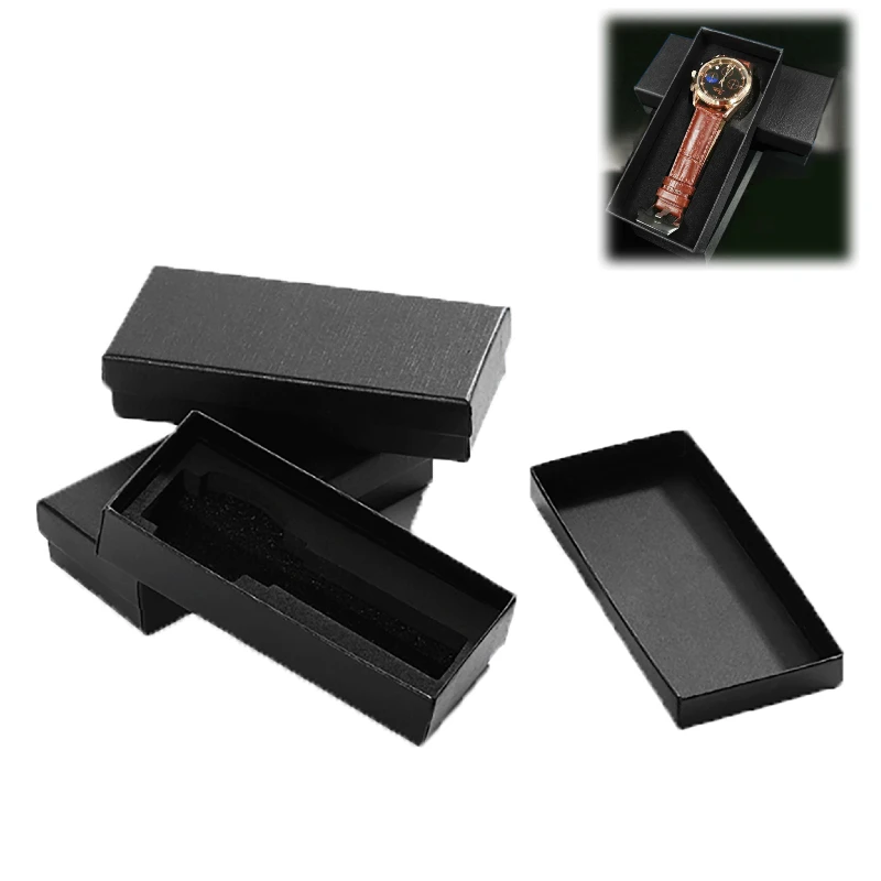 1 Pcs Black Rectangle Container Watch Box Travel Watches Jewelry Paper Boxes Gift Cases With Sponge
