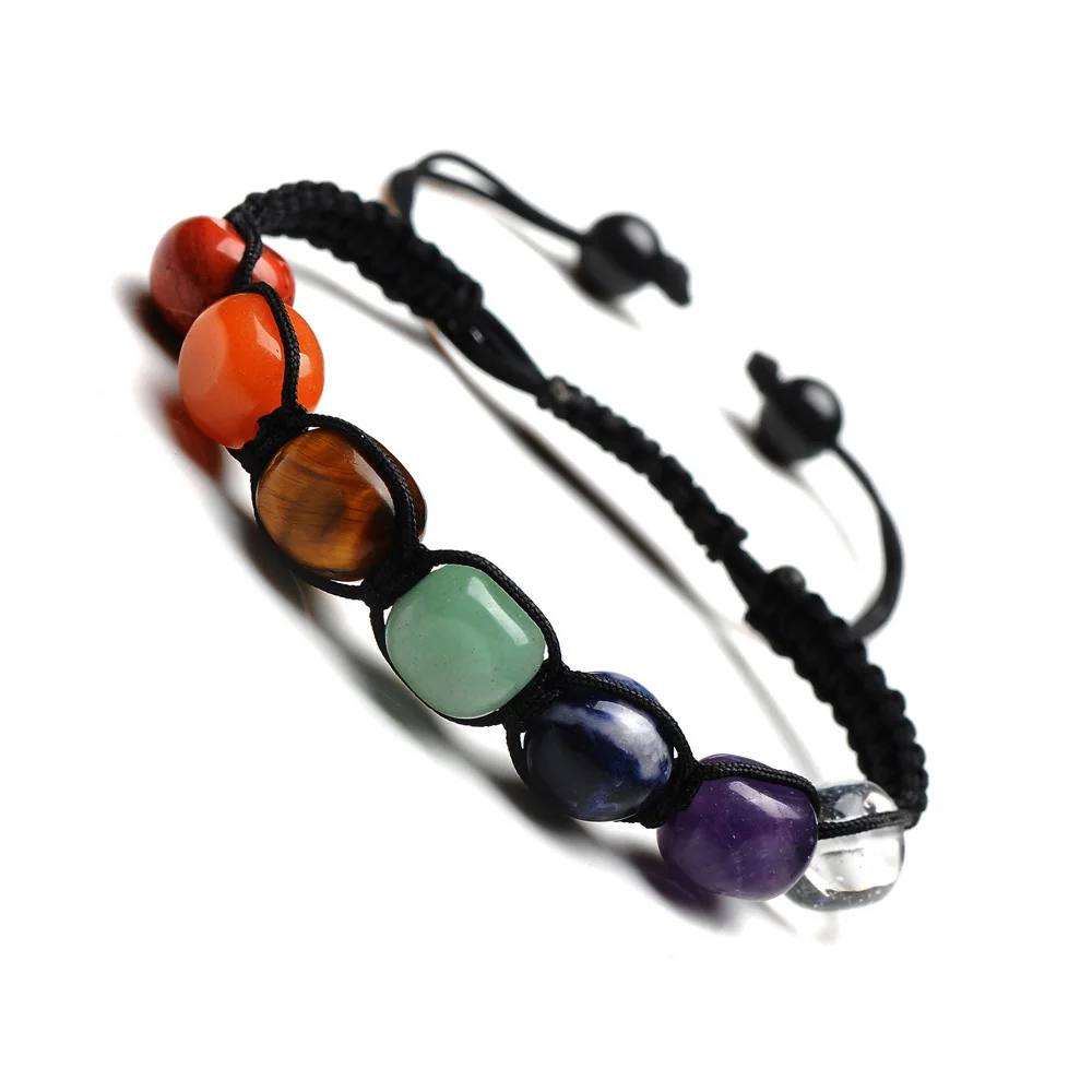 2 pezzi 7 Chakra Reiki guarigione braccialetti di cristallo elasticizzato pietra preziosa braccialetti Yoga regolare braccialetto di perline di corda intrecciata per donne ragazze