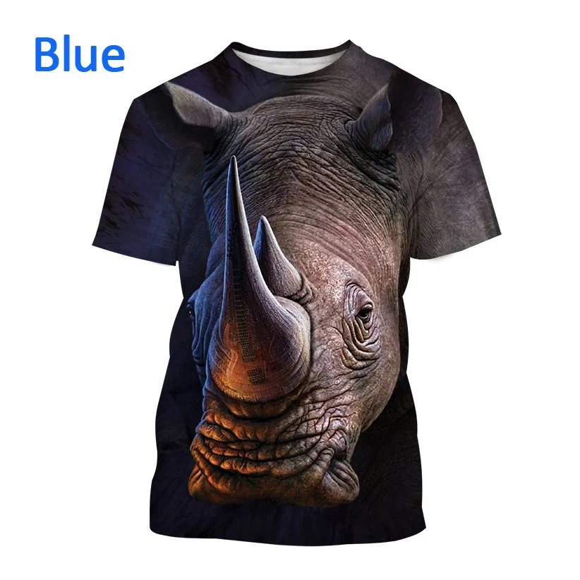 2022 Men's Large Animal Print T-shirt New African Rhino Short-sleeved T Shirt Harajuku Hip-hop Casual Fashion Streetwear Top tee shirts T-Shirts