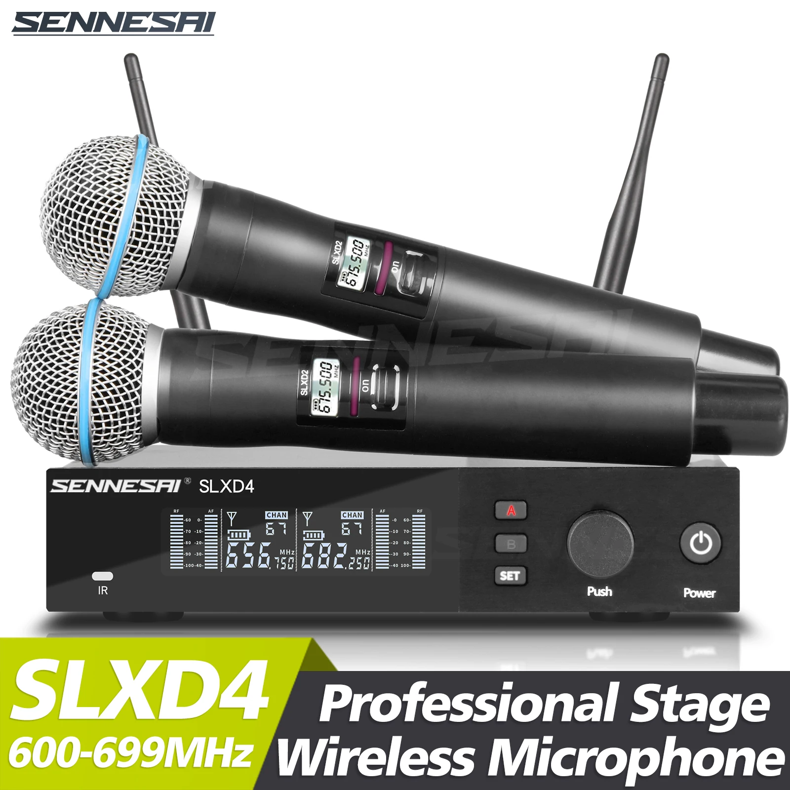 SLXD-4 B58 전문 듀얼 무선 마이크, 무대 공연, 2 채널 600-699MHz UHF 노래방 금속 핸드헬드, 최고 품질