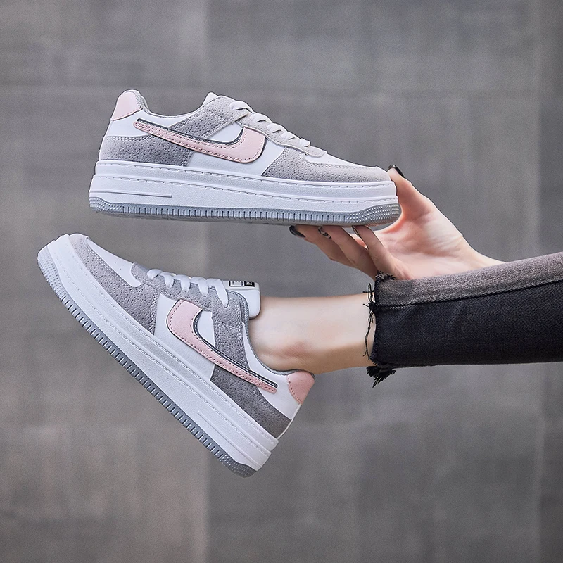 

Sneakers Women Trends 2023 Women's Platform Sports Shoes Medium Heel Casual Leather Round Toe Running White Comfortable Shoes