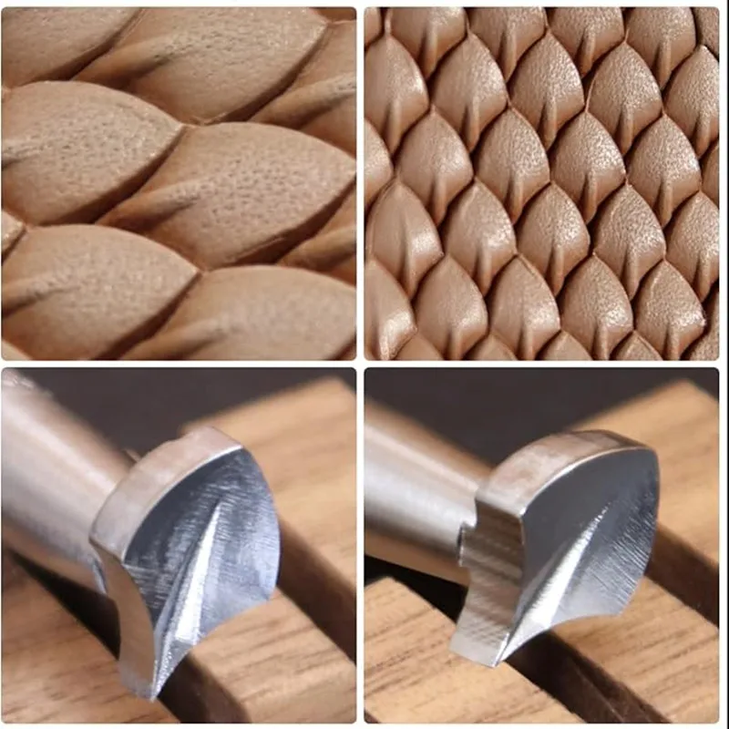 Fish Scale Leather Stamp Tool 304 Stainless Steel 3D Embos Punch For Veg-Tanned Leather Craft With Geometric Carving & Printing