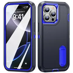 Hybrid Military Grade Defender Protection Phone Case with Kickstand Body Cover - iPhone 14 Plus (Drak Blue Blue)