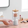 Cotton Swab Organizer Storage Bamboo Cover Acrylic Round Organizer Makeup Storage Box Container Organizadores 4