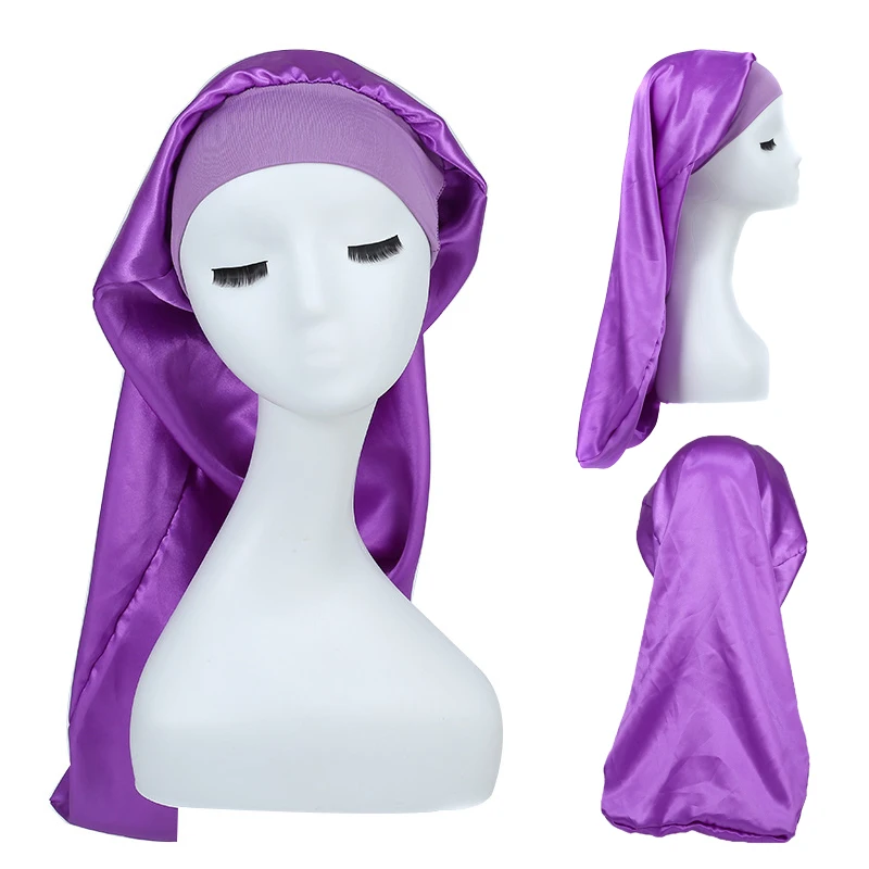 Satin Sleeping Cap Double Layered Round Cap Bath Cap Hair Care Hats Satin Bonnet Care Hats Long Cap Hair Night Sleep Cap 2