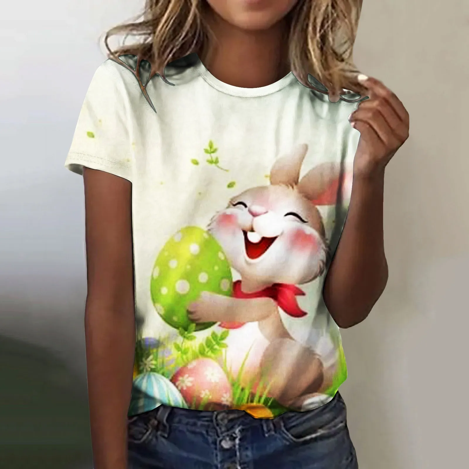 

Женская футболка с круглым вырезом, коротким рукавом и принтом в виде Пасхальных Кроликов