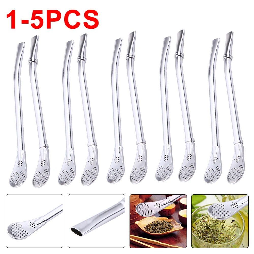 Drinking Straw Yerba Mate Tea Spoon Drinkware Stainless Steel Reusable Straws Metal Washable Tea Filter Cocktail Drinkware Bar