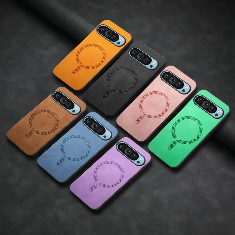 Magnetic PU Leather Matte Phone Case with Wireless Charging Support
