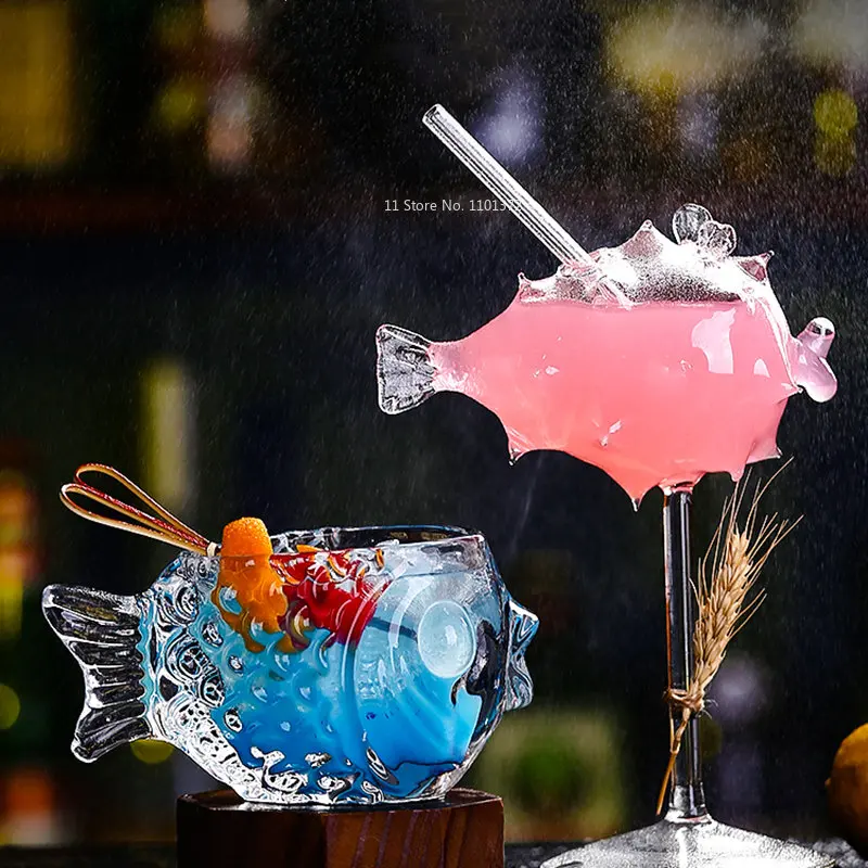 Verre à Cocktail Forme Poisson – Transparent, Résistant, Décoratif, Pour Bar, Maison Ou Cadeau Original
