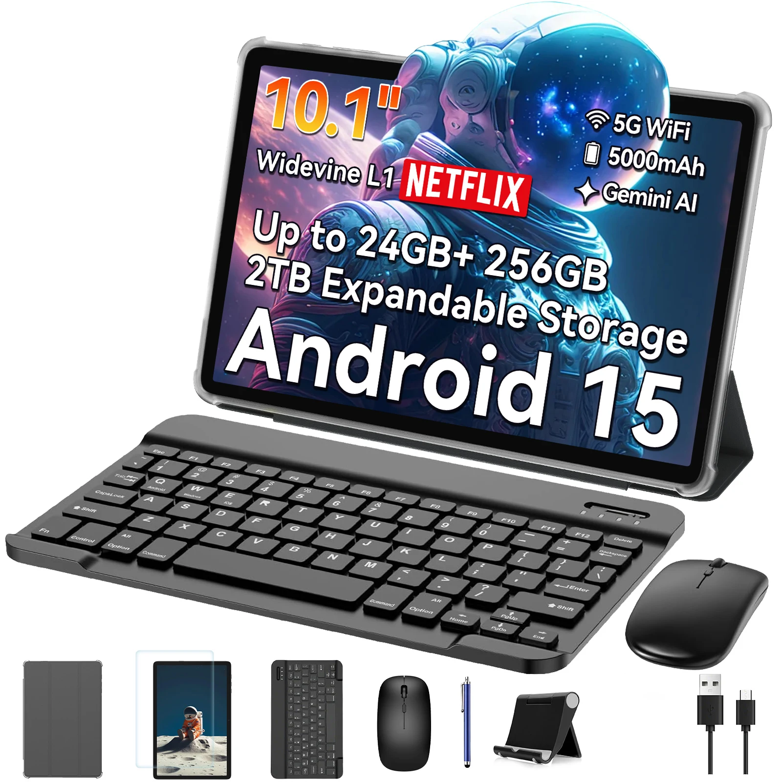 Tablet TABWEE T20 com teclado - Android 15 Tablet PC de 10
