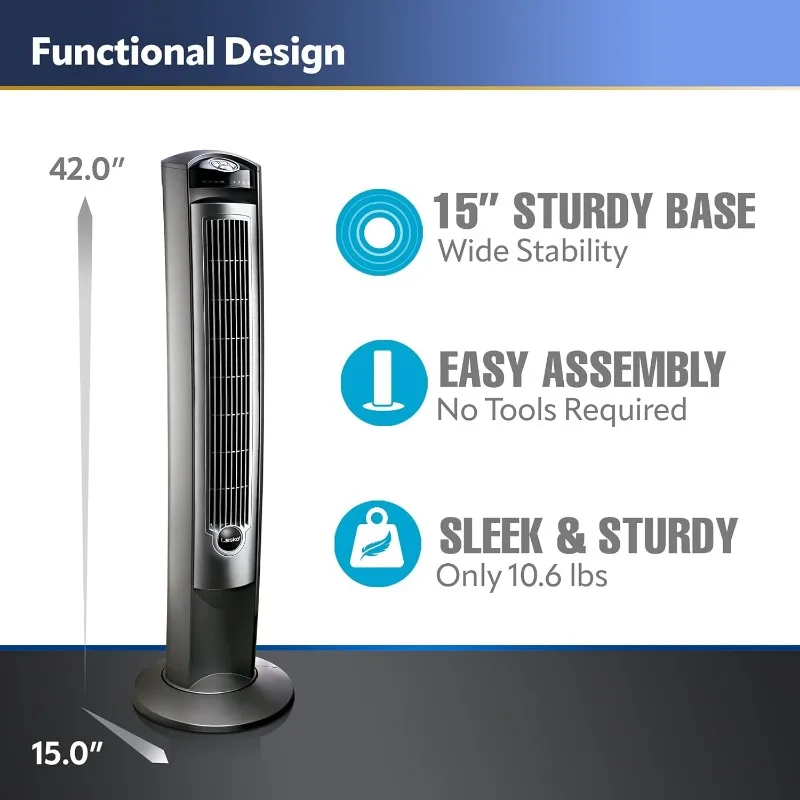 Lasko Oscillating Tower Fan, Quiet Fans with Remote, for Bedroom, Living Room, Office, Tower Fan with Remote, 3-Speed Timer, 42” 4