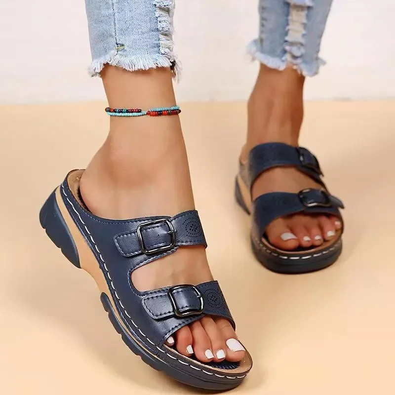 Women's Sandal Summer 2023 Large Sandals Fashion Slope Heels Casual Sandals Elegant Woman Shoes with Medium Heels
