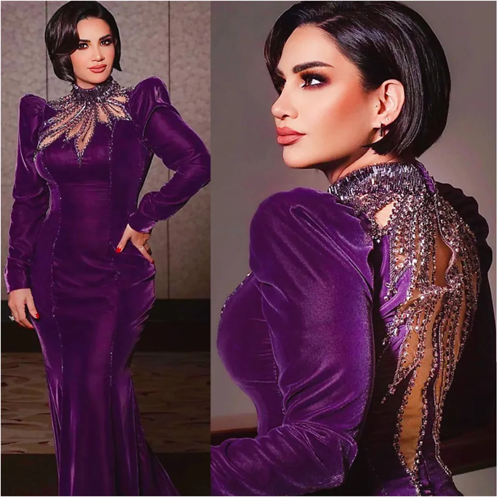 

Pretty Arabic Purple Mermaid Prom Dresses Beaded Crystals Evening Formal Party Birthday Gowns Dress Custom فساتين مناسبة رسمية