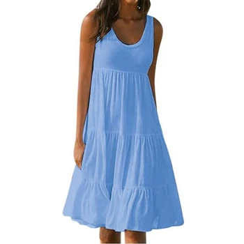 Mini abito casual solido da donna 2024 estate elegante senza maniche volant abito corto allentato Beach Party vestito estivo oversize streetwear 1