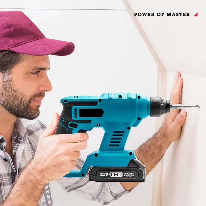 21V Brushless Two Pit Two Slots Electric Hammer Demolitiom Hammer Cordless Electric Percussion Wall Drilling Concrete Power Tool 2