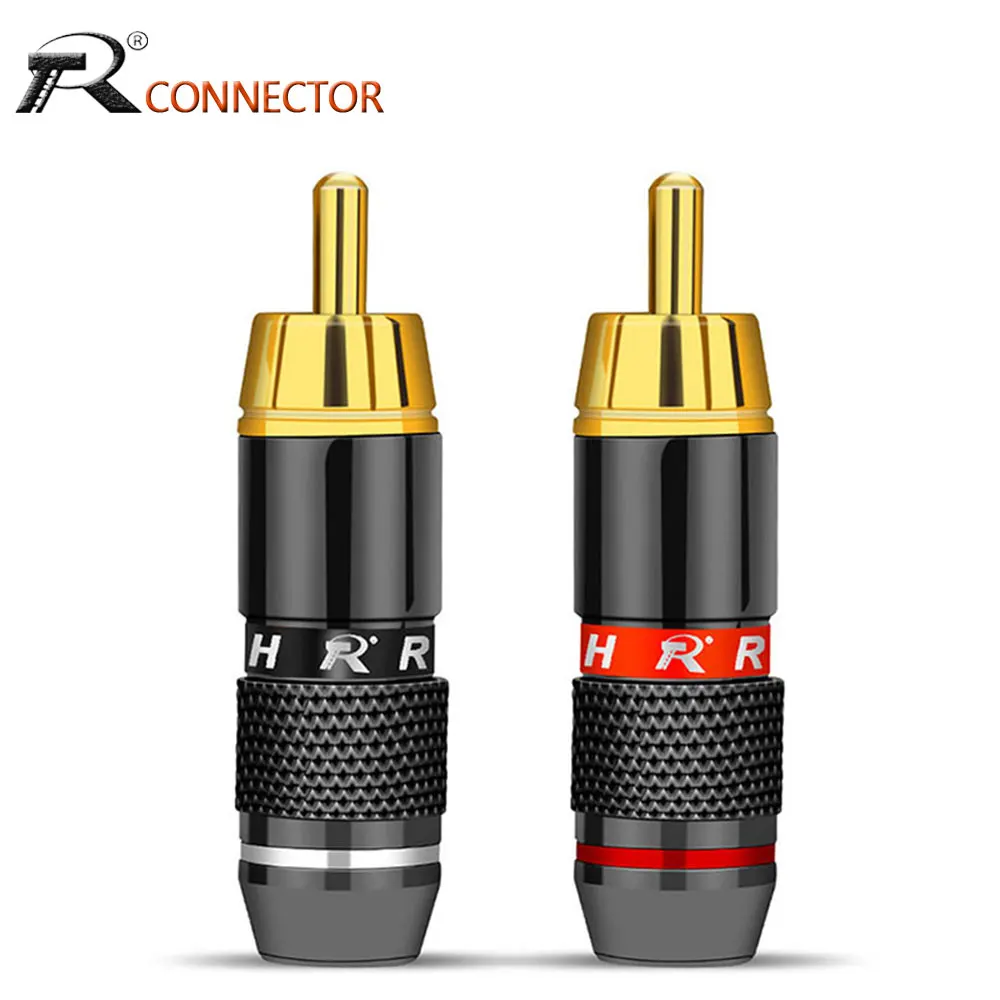 Enchufe RCA sin Soldadura Negro y Rojo 8Pcs HKSMAN Adaptador de Conector RCA Macho de Audio y vídeo en línea Chapado en Oro 