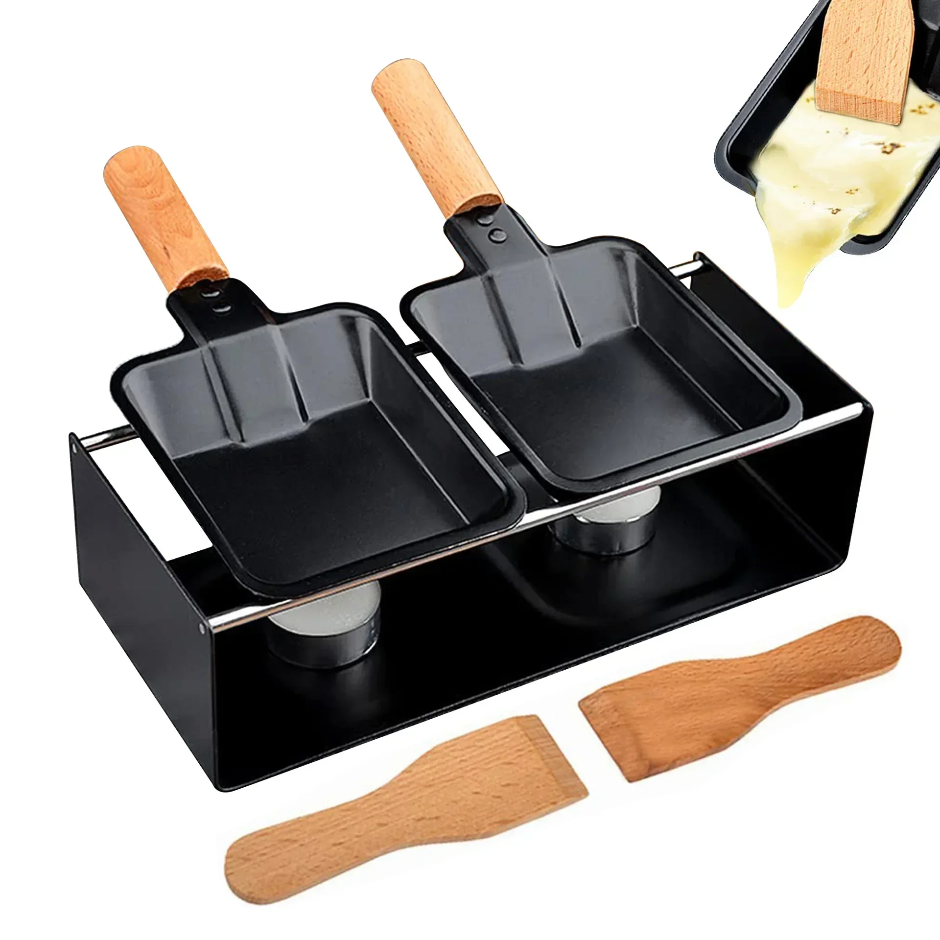 Double Cheese Melting Plate Set For Table Top Cheese Heating Pan Western Food Camping Candle Heating Tool
