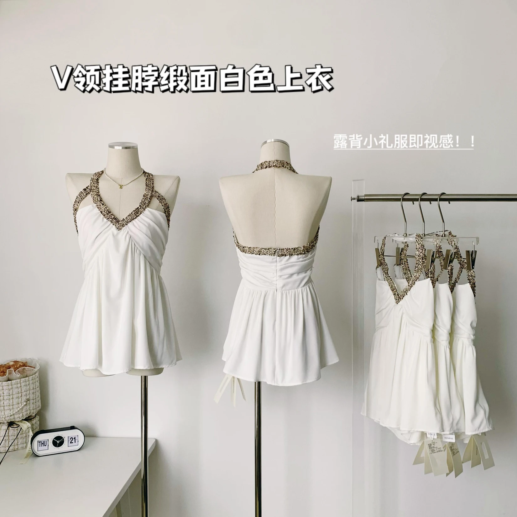 

Women Off Shoulder V Neck Sexy Top Halter Satin Elegant Tank Slim V Neck Hollow Out Summer Fashion Crop Tops