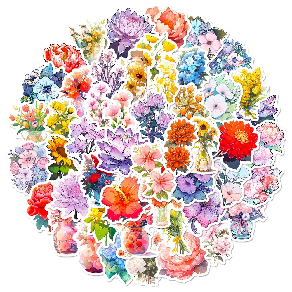 

10/30/50pcs Beautiful Flowers Graffiti Stickers Art Plant Cartoon Sticker Diary Scrapbooking Car Luggage Laptop Girls Toy Decals