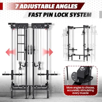 Folding Squat Rack Wall Mounted Power Rack with Cable Crossover Machine and LAT Pull Down MultiFunction SpaceSaving Power Cage 4
