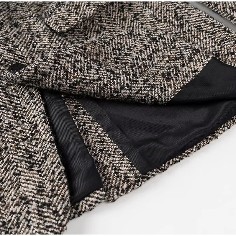 Winter With Belt Blazer Coat Women Loose Lapel Tweed Wool Blends Warm Jacket Fashion Temperament Commuting Lady Elegant Outwear
