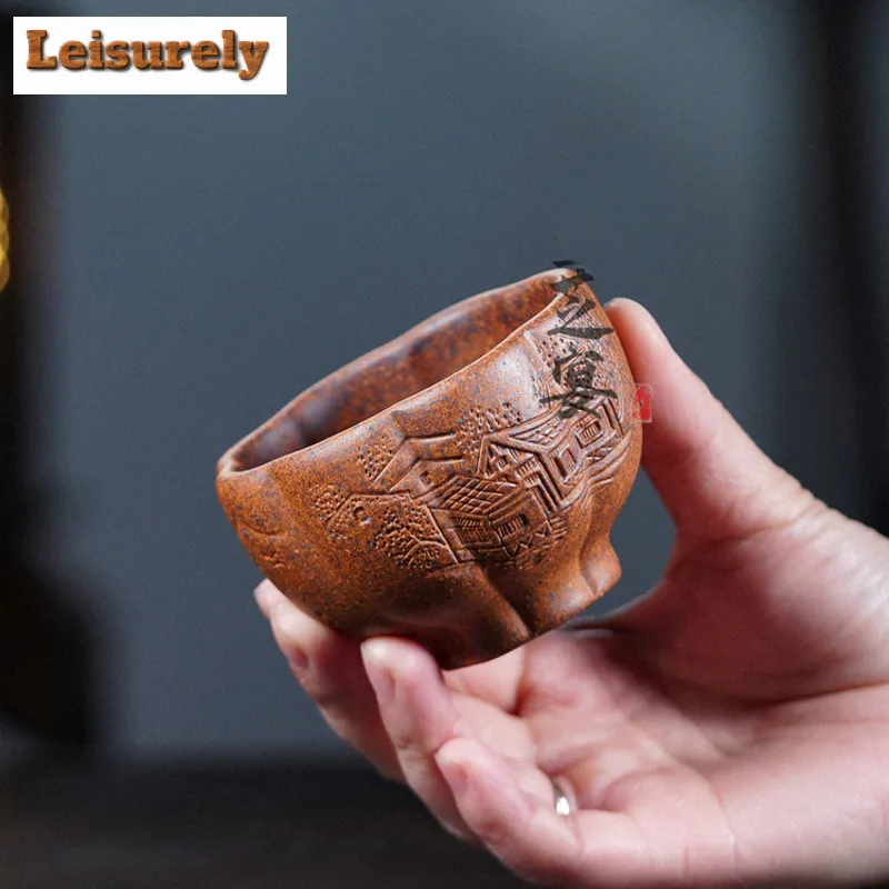 120ml Yixing Zisha Cloud Pattern Wood-fired Porcelain Teacup Creative Tea Bowl Mug Tea-tasting Personal Cup Chazhan Master Cups