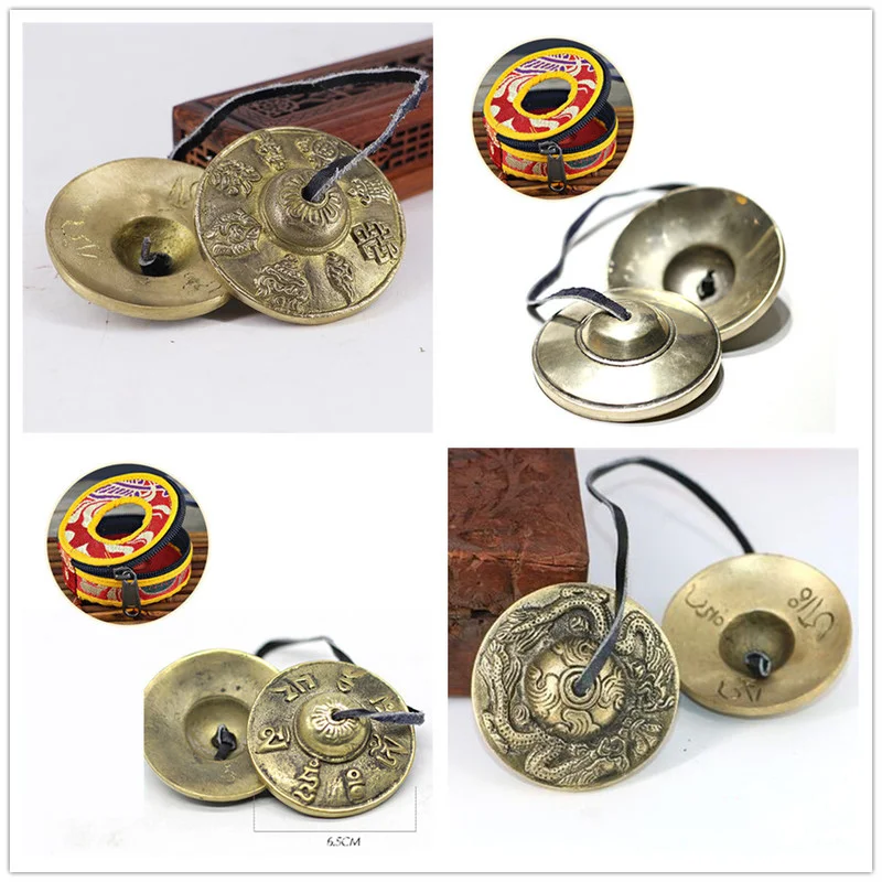 6.5cm Tibetan Bell Meditation Handcrafted Cymbal Bell Copper Crisp Sound Symbols Buddhist Temple with Bag tibetan cymbals