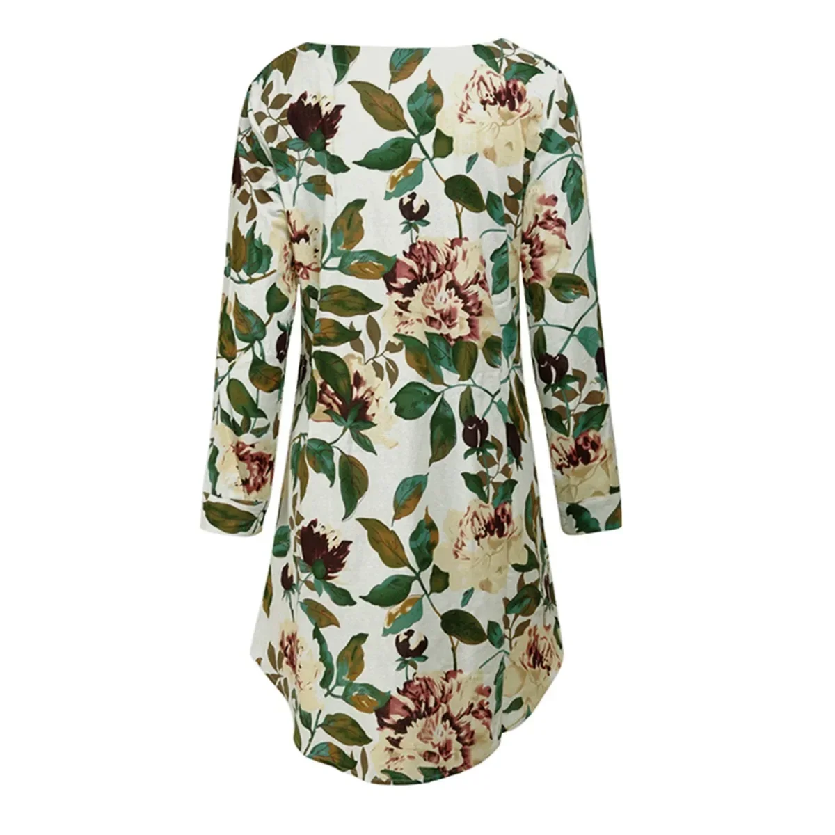 Vintage Elegant Floral Print Women Loose Dress Cotton Linen O-Neck Fashion Ladies Mini Dress Casual Long Sleeve Plus Size Blouse 4