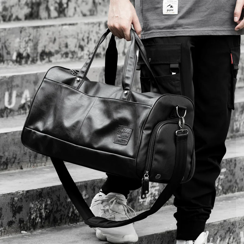 New Business Soft Leather Men's Travel Bag Large Capacity Duffel Bag Male Sports Fitness Gym Bag Texture Shoulder Crossbody Bag