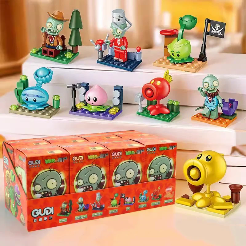 8Pcs Plants vs. Zombies Building Blocks Mini Assembled Scene Toy Bricks Minifigure Assembly Model Educational Ornaments Toys
