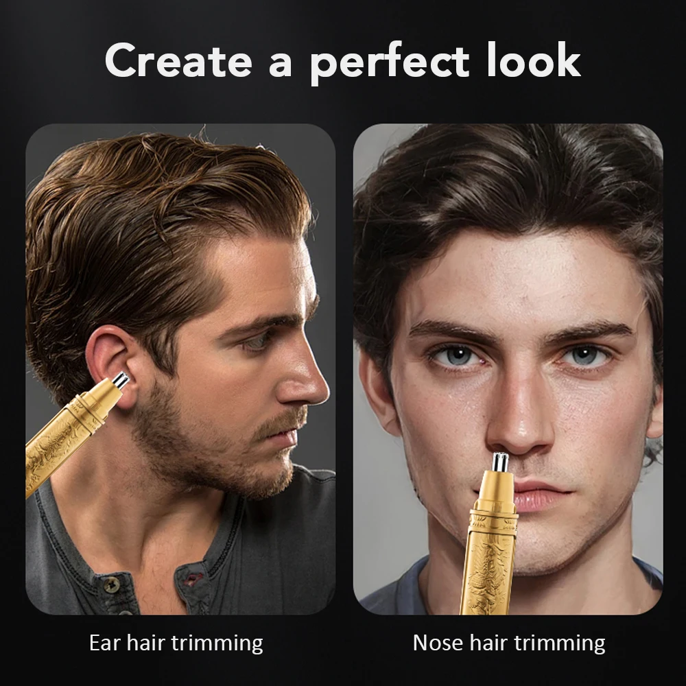 Men's Electric Nose Hair Trimmer Golden Dragon Rechargeable Washable Automatic Mini Nose Hair Trimmer Portable Ear Hair Remover