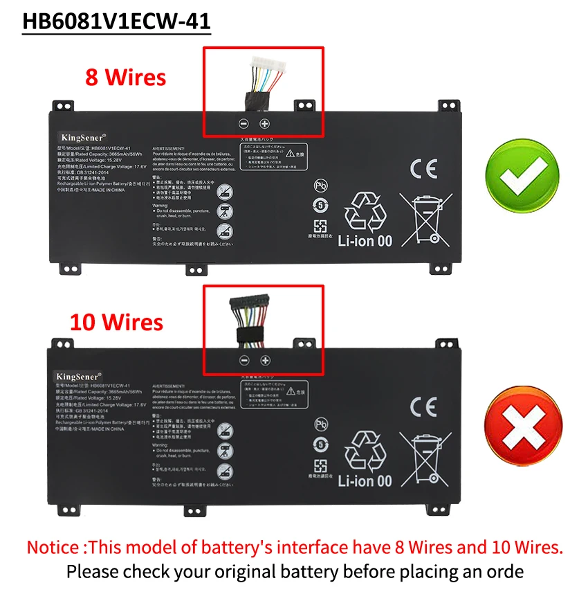 Kingsener Hb6081v1ecw41 Bateria do Portátil para Huawei Honor Magicbook Pro 2023 V700 Matebook d 16 Hly-w19rp Hbl-w19 W29 Frd-wfg9 - Imagem 2