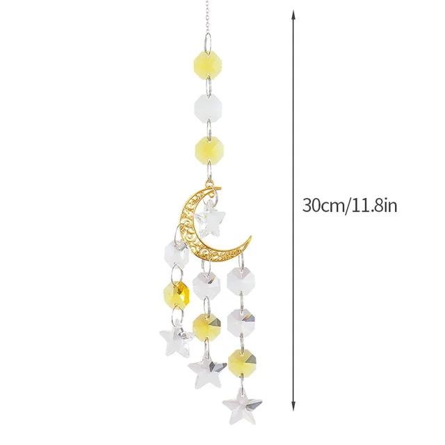 Suncatcher Crystal Moon Star Light Catcher Medálok Szélcsipogok Ablak Függő Csepp Szivárvány Prizma Otthoni Szélvédő Kerti Dekoráció - Image 3