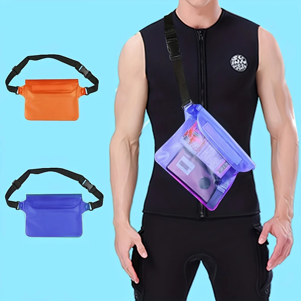 Large Capacity Transparent Phone Bag, Three-layer Sealed Touch Screen Phone Waist Bag, Adjustable Beach Bag, Phone Storage Bag