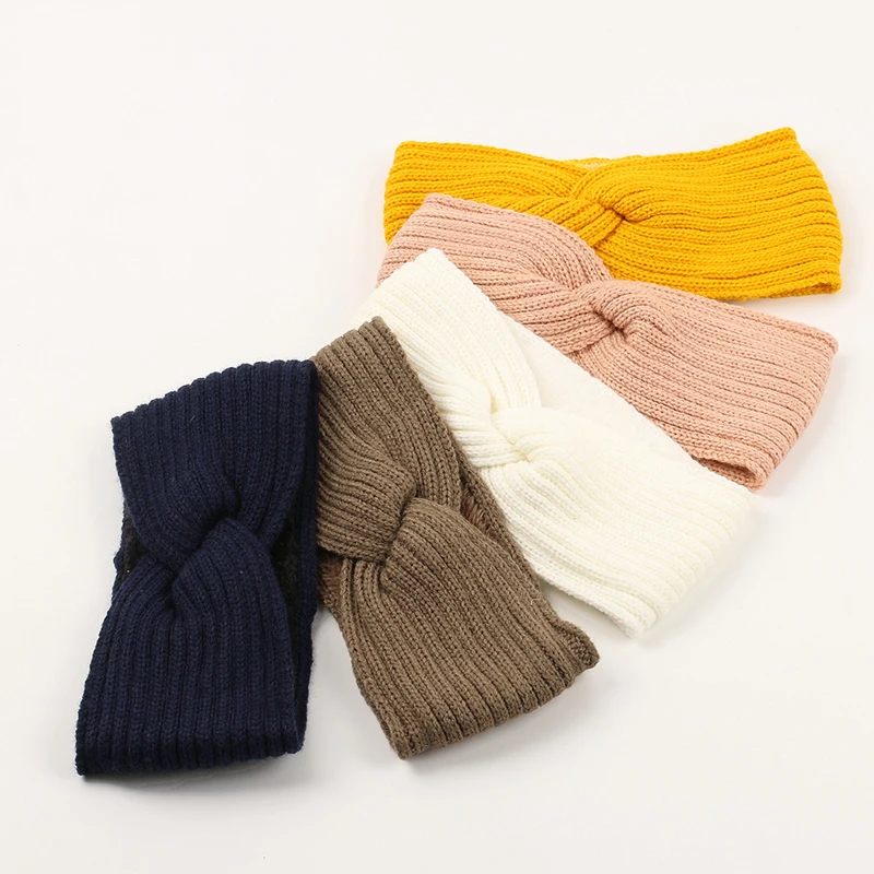 

New Knitted Knot Cross Headband Winter Warm Plush Elastic Hair Bands Solid Color Top Knot Headbands Women Girls Hair Accessories
