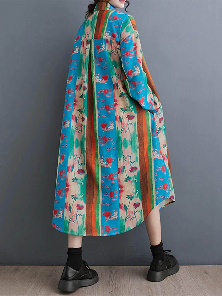 2025 Spring Autumn New Vintage Polka Dot Print Dresses For Women Korean Fashion Long Sleeve Loose Casual Dress Elegant Clothing